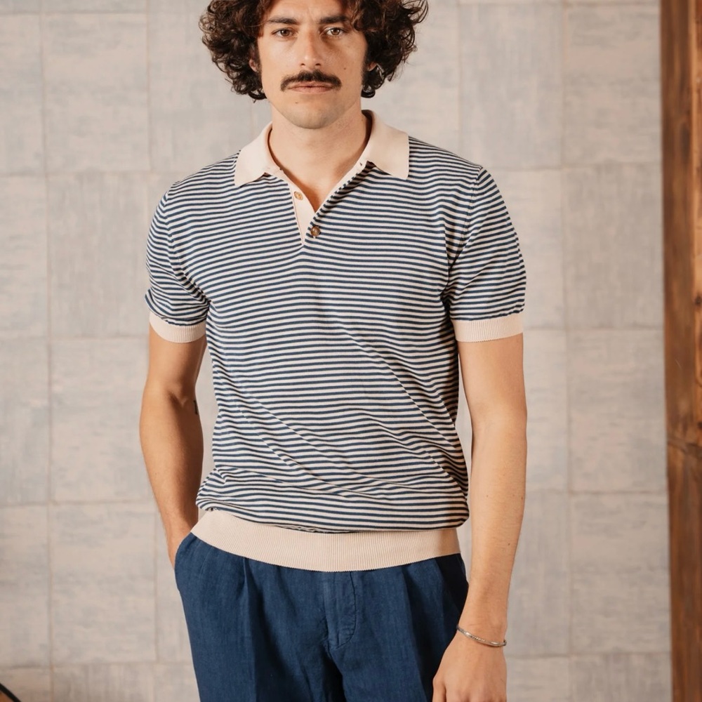 Men’s Velasca Blue & White Striped Polo Shirt / 40 / medium